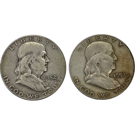 1952 & 1957 Franklin Silver Half Dollar Coins