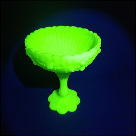Fenton Uranium Glass Cabbage Rose Candy Dish