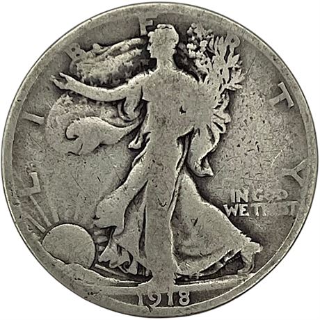 1918 Walking Liberty 90% Silver Half Dollar Coin