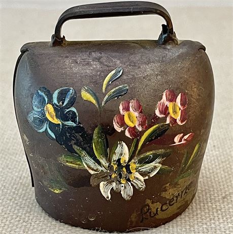Vintage Brass Signed Hand-Painted Cow Bell