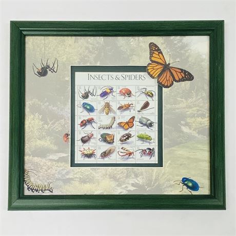 Framed Insects & Spiders 33 Cent Stamp Sheet - 17 x 15"