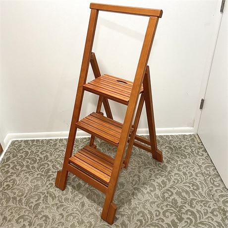Solid Italian Wood Folding 3-Step Decorative Ladder / Plant Stand