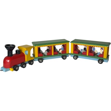 Vtg Wooden Occupied Train Made in France Pull Toy