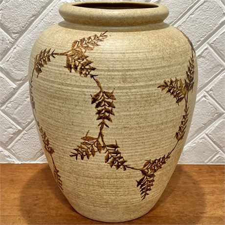 Vtg Pottery Vase with Fern Design - Robert Miller?