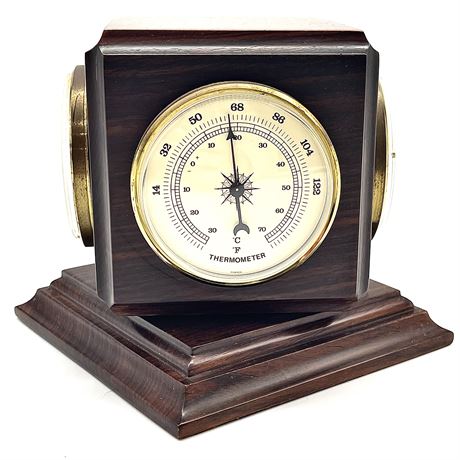 Vintage Nobilis Swivel Wood Clock, Hygrometer, Barometer, & Thermometer in One