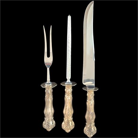 Barker Bros. Sterling Silver Carving Set w/Matching Sharpener - Knife & Fork