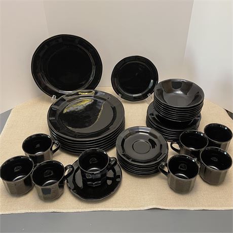 Setting for 8 Slick Black Stone Ware Dishes - 40pc Total