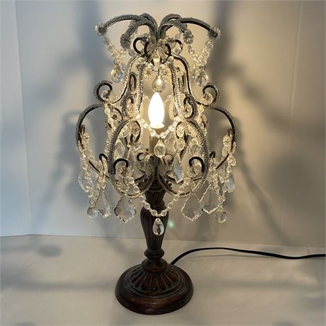 Chandelier Single Light Table Lamp with Clear Glass Drop Beads