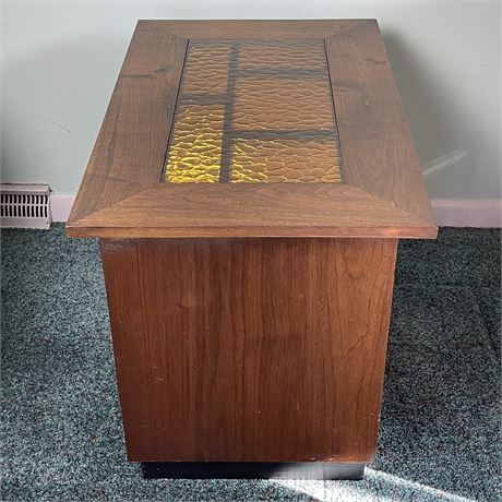 Nice Mid Century Walnut Hand Crafted Lighted Side Table with Removable Panel