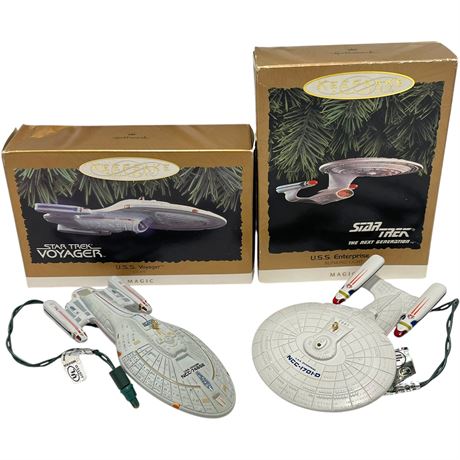 Vtg Star Trek Hallmark Keepsake “U.S.S. Enterprise” & “U.S.S. Voyager” Ornaments