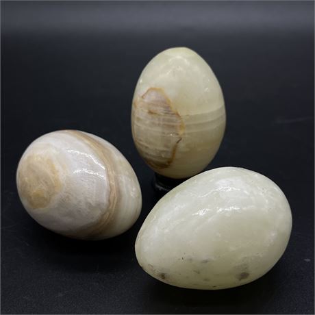 Group of 3 Vtg Carved Ivory Genuine Alabaster Egg Stones