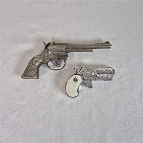 Vtg Hubley “Pet” Revolver & Diamond‑H Derringer Cap Gun Set