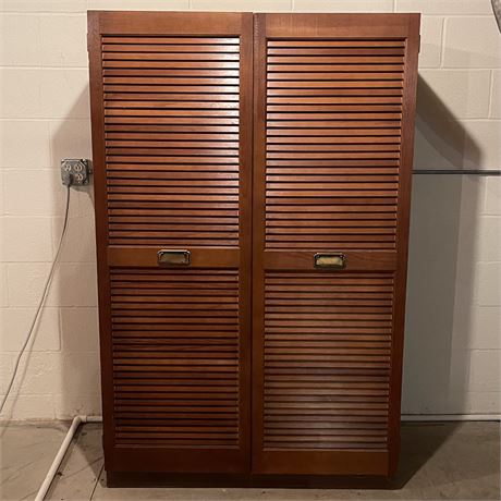 Freestanding Metal Clothes / Coat Closet with Wood Shutter Doors