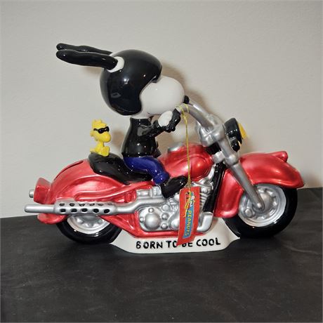 Joe Cool Snoopy & Woodstock Riding Harley Motorcycle Figurine w/Tag