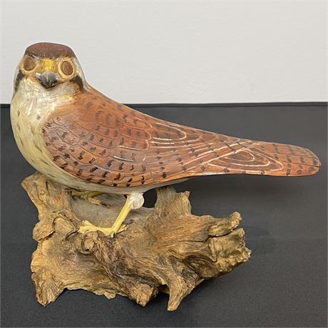 Signed - Vinage Hand Carved and Painted Falcon on Wood