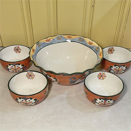 Maxcera Mexicana Hand-Painted Serving Bowl & 4 Bowls