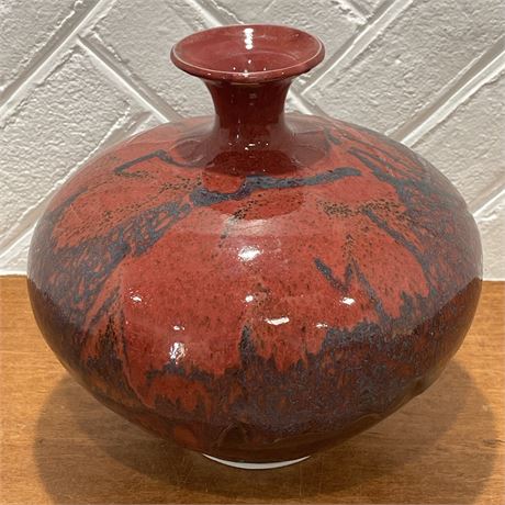 Signed Drip Glaze Pottery Vase