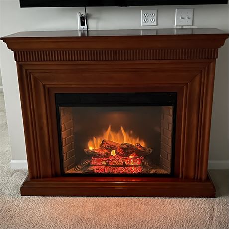 Twin Star Electric Fireplace w/ Wood Mantle and Faux Flame - Model 33EF010GRA