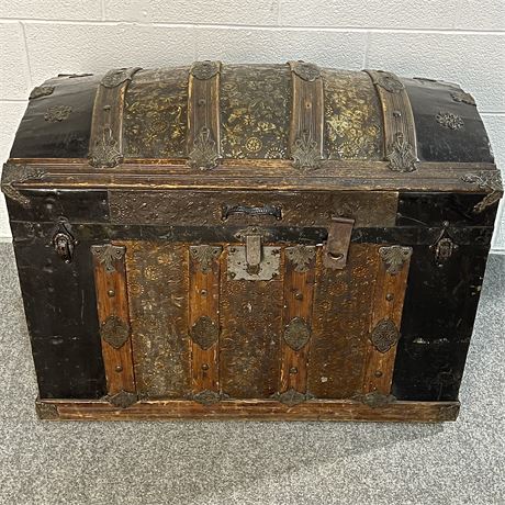 Antique Camelback Steamer Trunk