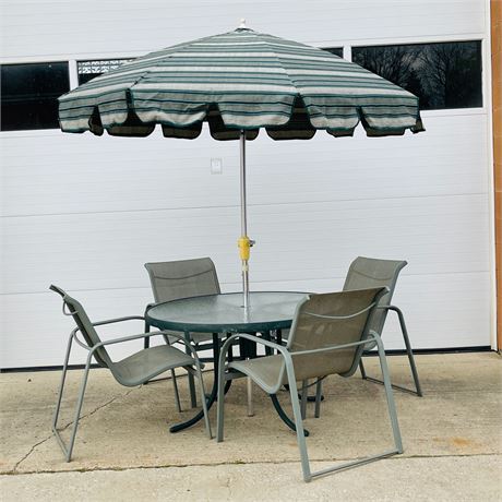 Outdoor Dining Table Chairs & Umbrella Set