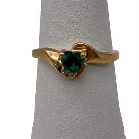 10k Gold Ring with Heart Shaped Emerald Stone
