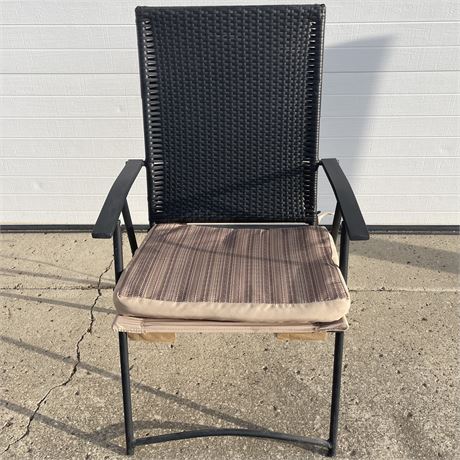 Folding Outdoor Armchair - Resin Wicker Back with Canvas Seat and Cushion