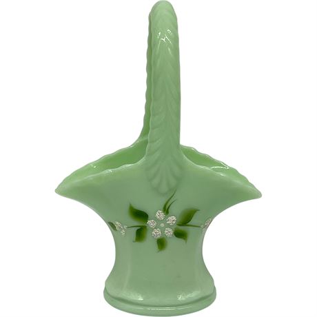 Vtg Westmoreland Jadeite Hand-Painted Glass Basket