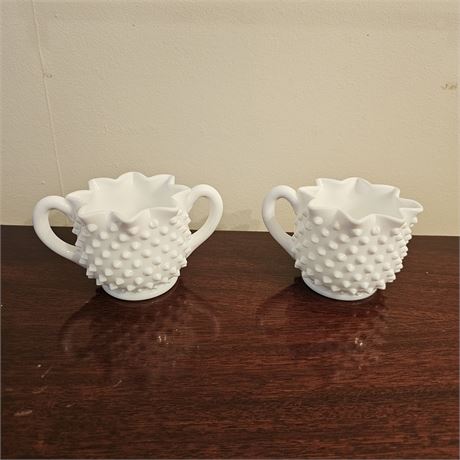 Fenton Hobnail Milk Glass Star-Shaped Vintage Creamer & Sugar Set