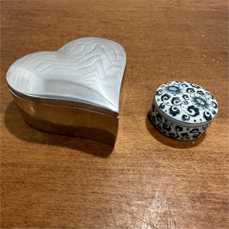Baskerville & Sanders Aluminum Heart Box w/ Maitland-Smith Porcelain Trinket Box