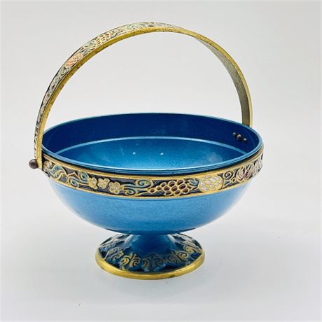 Vintage Israeli Enamel on Brass Handled Bowl