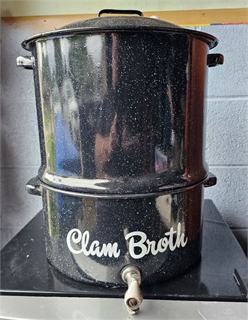 Black Enamel Vintage Clam Steamer w/ Spigot