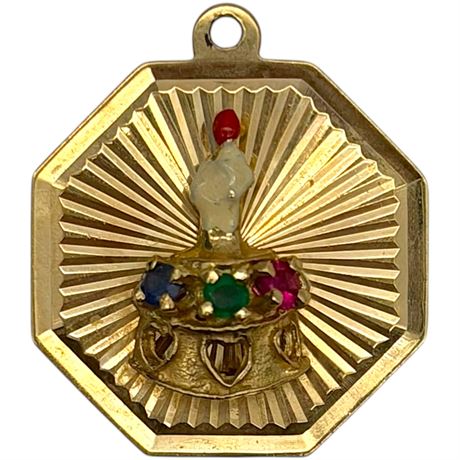 14K Gold Multi-Colored Gemstones Birthday Cake Motif Charm / Pendant
