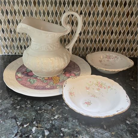 Decorative Platter, Pitcher and China Pieces