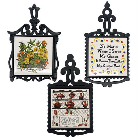 Vtg Cast Iron & Ceramic Tile Trivets