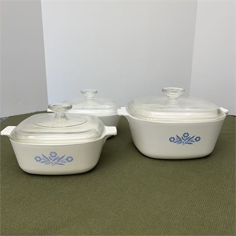 Blue Cornflower Corning Ware Lidded Casserole Dishes