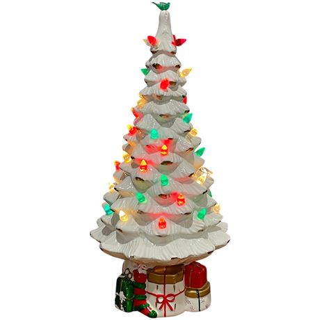 16.5” Vtg White Lighted Ceramic Tree