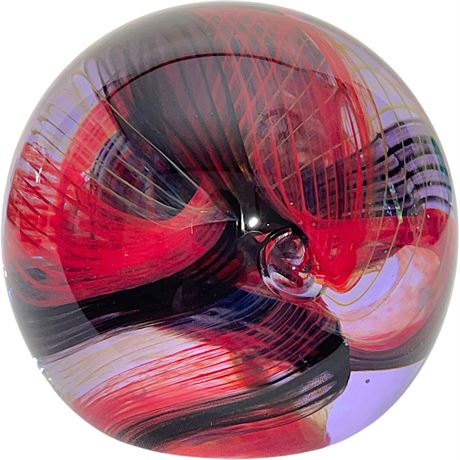 Caithness Sorcerer Scotland Hand Blown Red Black and Yellow Swirl Paperweight
