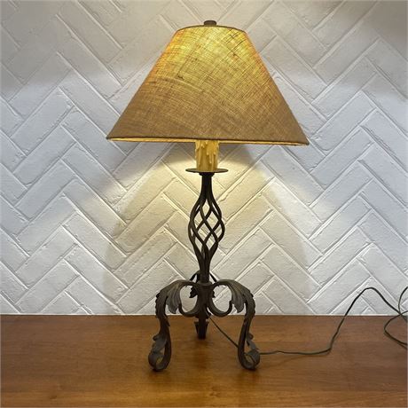 Dana Creath Designs Wrought Iron Tripod Candlestick Table Lamp w/ Woven Shade