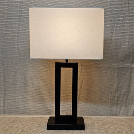 Rectangular Black Metal Base w/White Shade Table Lamp