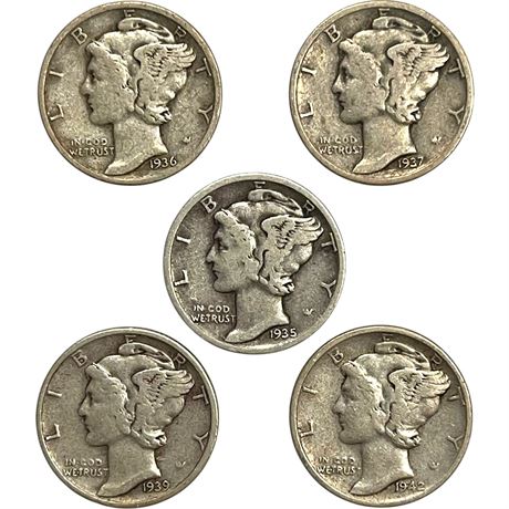 1935-1942 Mercury Dime 90% Silver Coins - S & No Mint