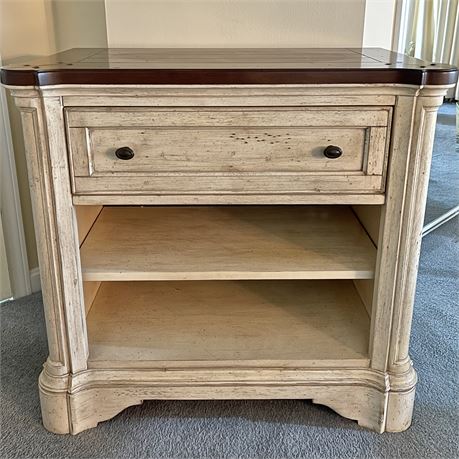 Vtg Distressed Single Drawer Bottom Storage Shelving Nightstand w/ Power Outlets