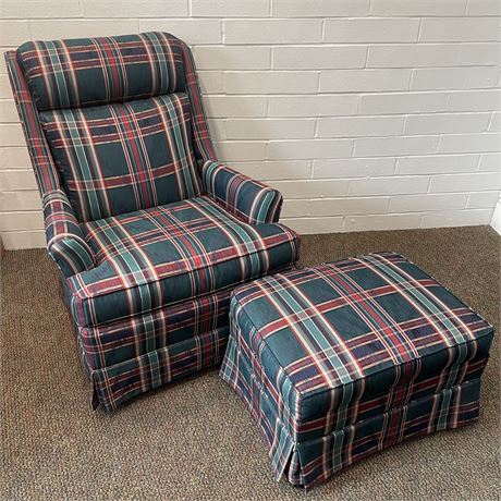Plaid Upholstered Rocking Chair with Matching Footstool