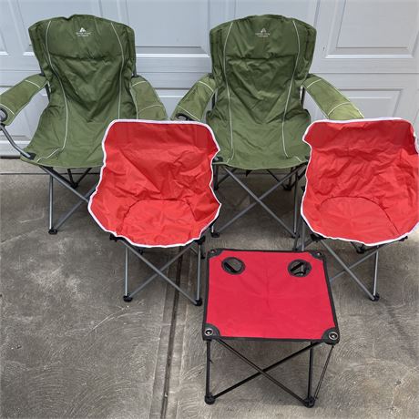 Folding Sets of Ozark Trail Oversized Chairs, Sun Squad Compact Chairs & Tables