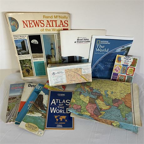 Mixed Variety of Vintage Road Atlases, Maps and Travel Guides