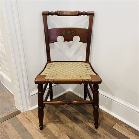 Antique Hand Painted 19th Century Chair with Woven Cord Seat