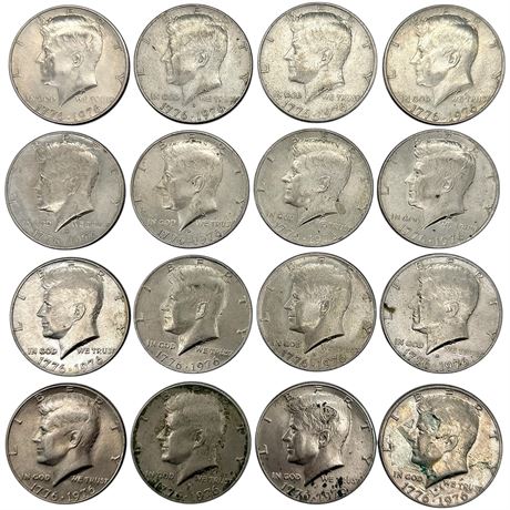 1776-1976 Bicentennial Kennedy Half Dollar Coins - (8 Have D Mint Mark)