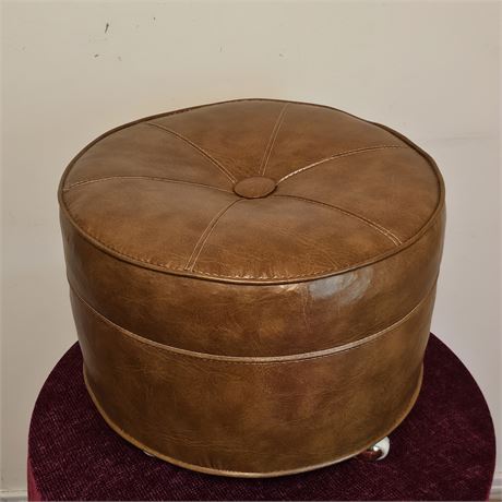MCM Naugahyde Upholstered Stool on Caster Wheels
