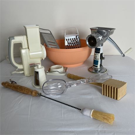 Vintage Meat Grinder, Salad Shooter, Cheese Graters, and More
