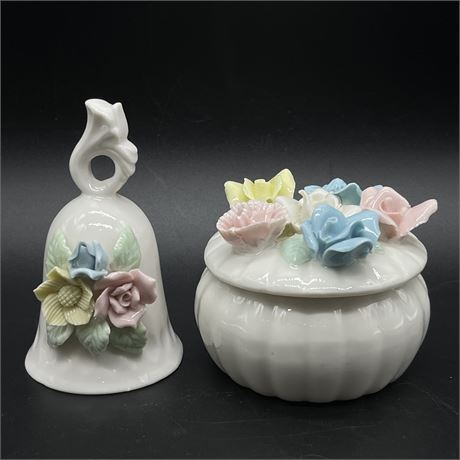 Porcelain Floral Trinket Box with Bell