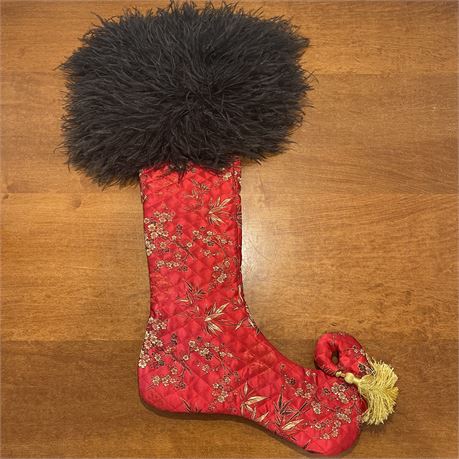 Neat Large Stocking with Feather Trim - over 2.5 Feet Long